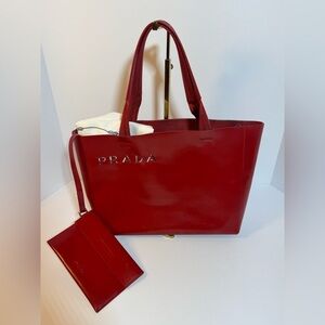Prada Red Leather Tote Bag w/ Pouch
